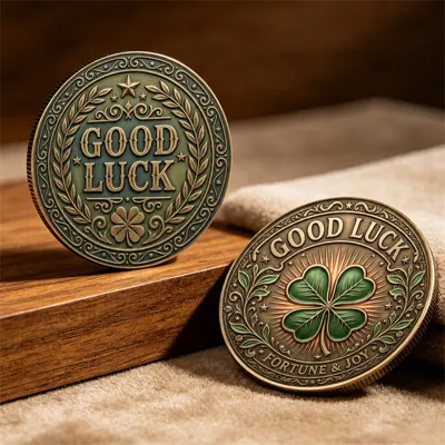 Kovanec za srečo s štiriperesno deteljico – Good Luck